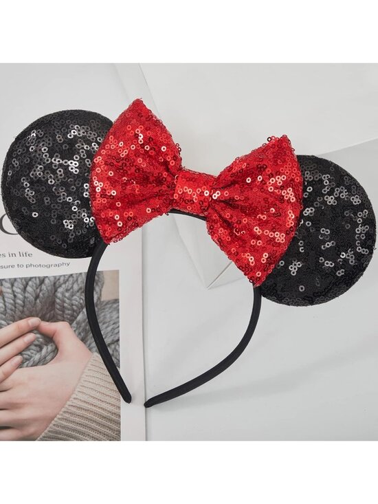 Women Red 2 Sequin Handmade Mickey Mouse Headband 2 Pieces